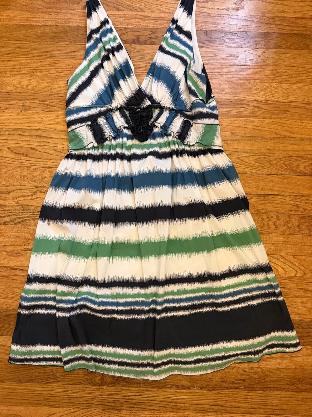 BCBGMaxAzria Women’s Striped V-Neck Dress in Blue, Green & Black